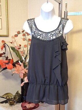 Unique Crochet Design Gray Lined Camisole Ruffle Soft Tank Top 6